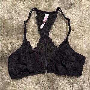 PINK Victoria's Secret Black Lace Racerback Bralette, Front Close